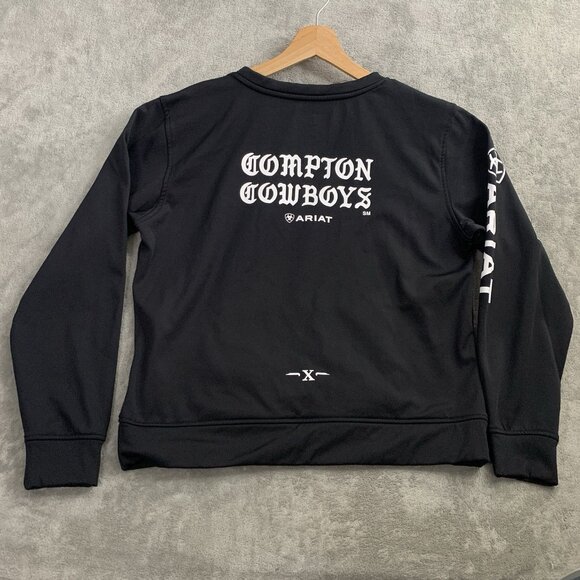 Ariat x Compton Cowboys Sweatshirt Mens Medium Black Pullover Crewneck Workwear - Picture 8 of 9